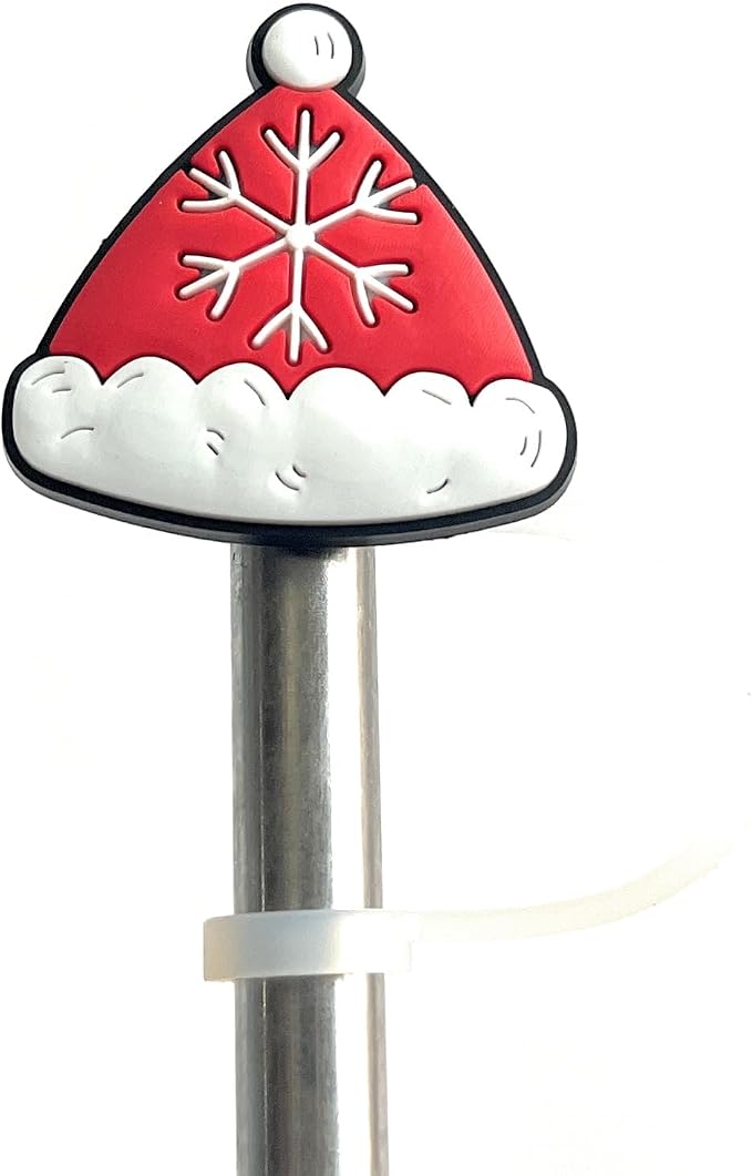 6 Pack 8mm Fun Christmas Straw Toppers Sleigh Tree Snowflake Santa - Image 8