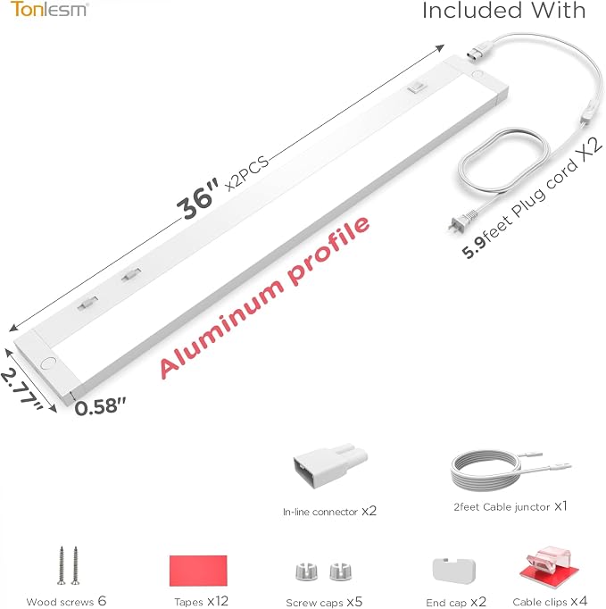 36 Inch Under Cabinet Lighting Plug in, 20W 120V 3 Color 3000K/4000K/5000K - Image 9