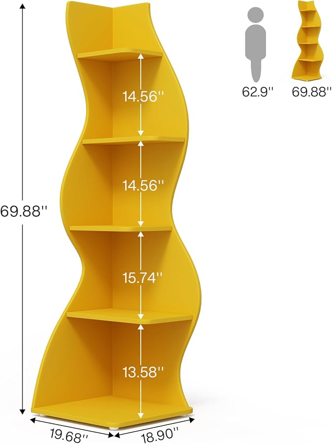Tribesigns Corner Shelf, Modern 5-Tier Wall Corner Bookshelf, Stylish Corner - Image 3
