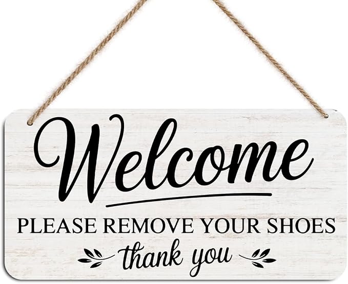 Welcome Please Remove Your Shoes Hanging Wooden Wall Sign Decor, Welcome Please by Unknown