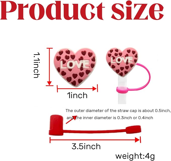 10Pcs Valentine's Day Straw Covers Cap Toppers Heart Lips Rose Reusable - Image 2