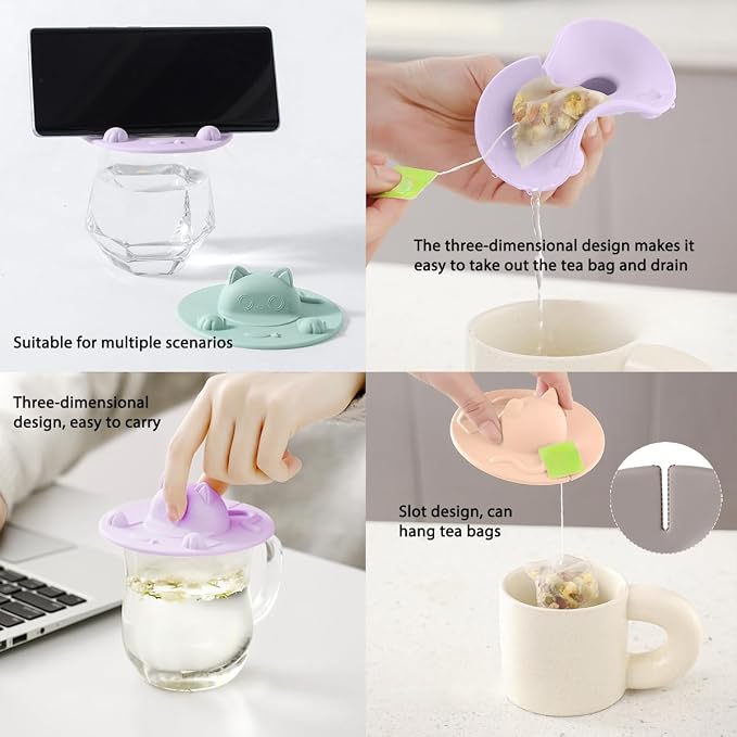 Cute Cat Silicone Cup Covers & Tea Bag Holder, Food Grade Silicone Hot Beverage - Image 7