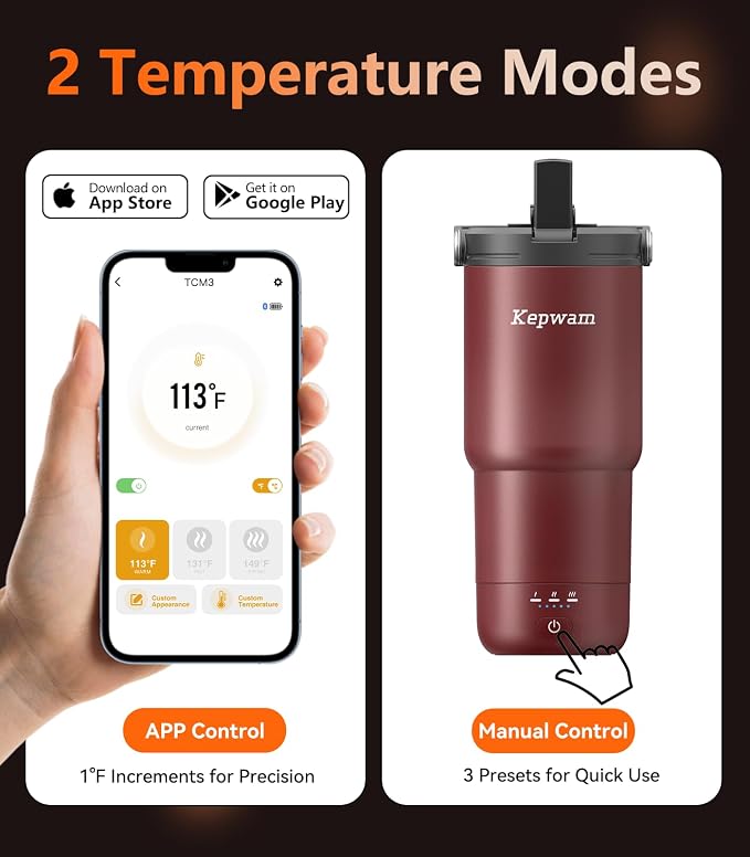 Kepwam Heated Coffee Mug Rechargeable T3, 20oz Self-Heating Travel Mug - Image 3