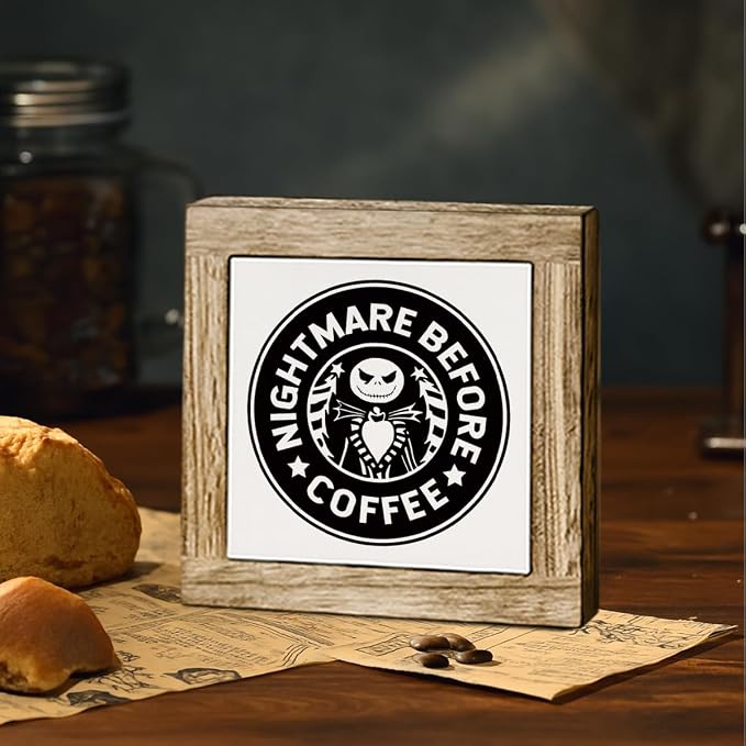 Nightmare Before Coffee Sign, Funny Cafe Decorative, Coffee Tiered Tray - Image 4