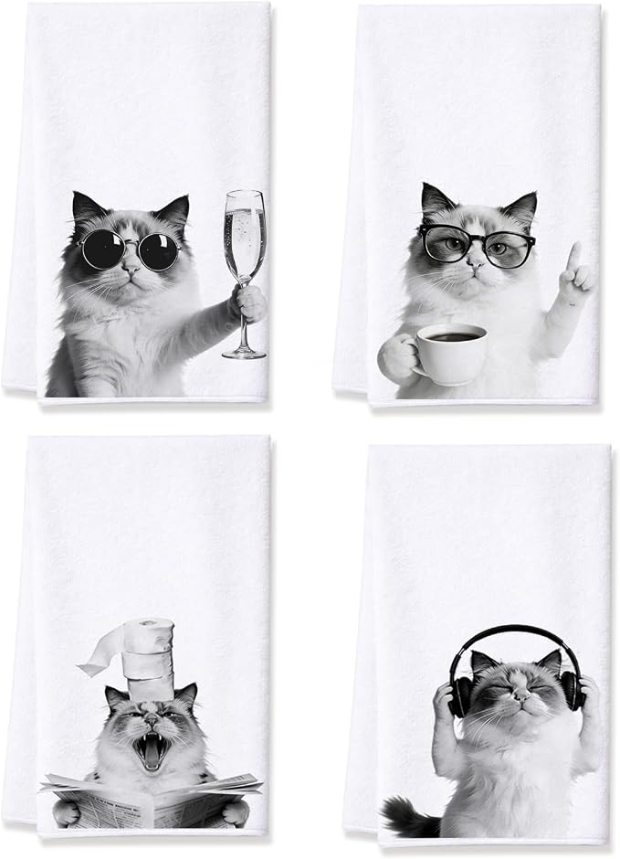 Funny Cat Kitchen Towels Set of 4-16x24 Inch Absorbent Microfiber Dish Towels by Unknown