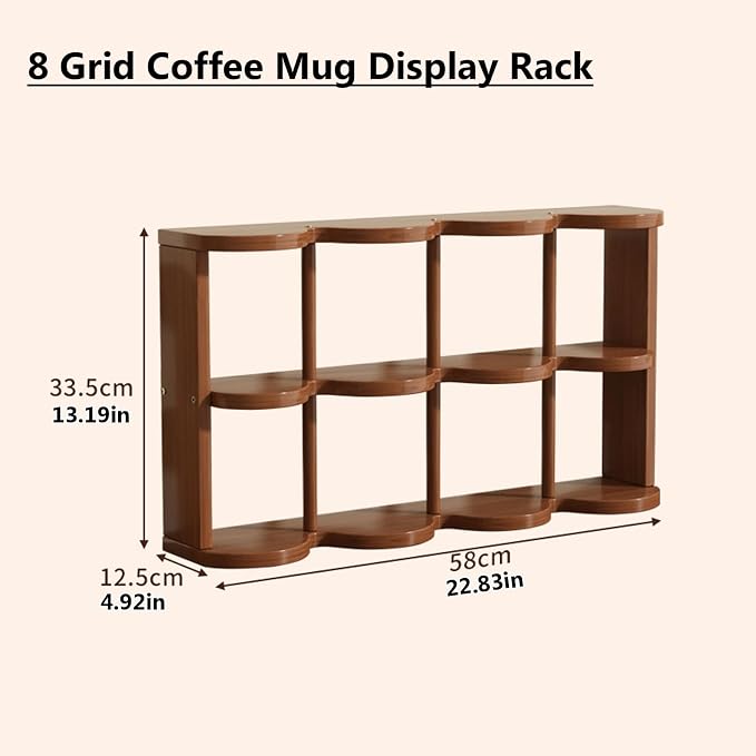 Wooden Coffee Mug Display Rack, Freestanding Grid Vintage Coffee Cup Display - Image 2