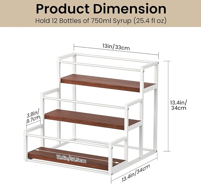 THYGIFTREE Coffee Syrup Rack Organizer 3-Tier 12 Syrup Bottles Holder Stand - Image 5