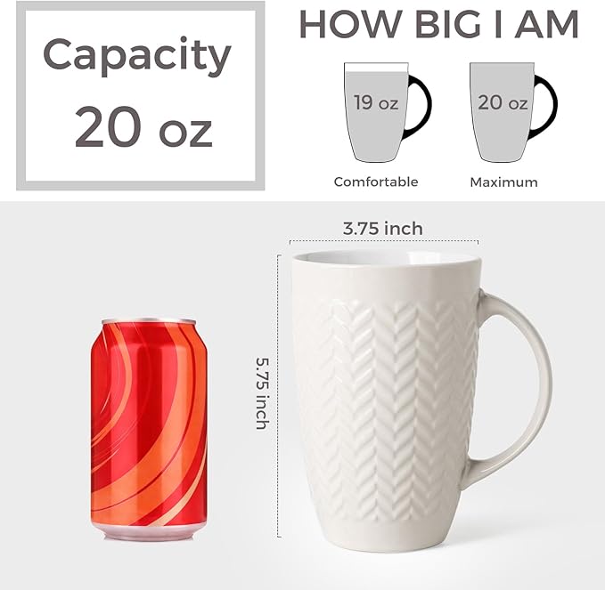 AmorArc Large Coffee Mugs Set of 6, 20oz Ceramic Tall Coffee Mugs Set - Image 3