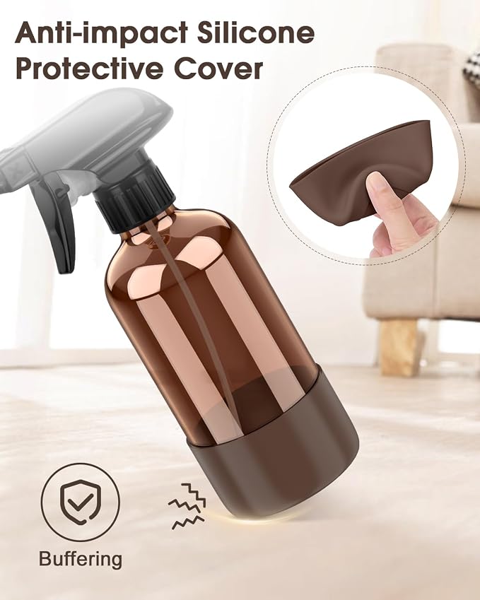 Bontip Glass Spray Bottle with Silicone Sleeve Protection, Amber Glass Spray - Image 4
