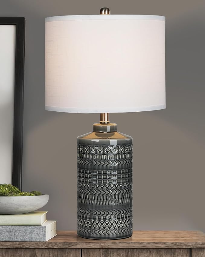 Modern Ceramic Table Lamp, 24.5" Living Room Lamps 3-Way Dimmable Gray - Image 5