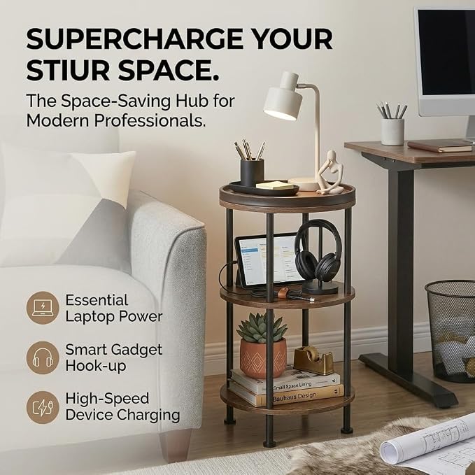 Small Round Side Table with Charging Station - Image 5