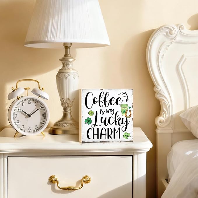 Coffee Is My Lucky Charm Wood Block Plaque Box Sign - Image 4