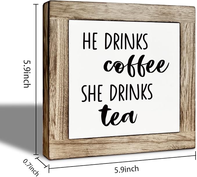 He Drinks Coffee She Drinks Tea Wooden Box Sign, Coffee Bar Sign, Rustic Home - Image 2