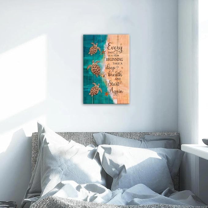 Turtle Wall Art Teal Picture Wall Decor Farmhouse Bathroom Wall Art Everyday is - Image 3