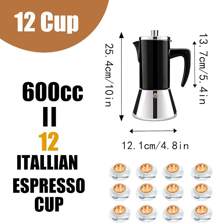 12 Cup Thickened 304 Stainless Steel Moka Pot Stovetop Espresso Maker Cafeteras - Image 2