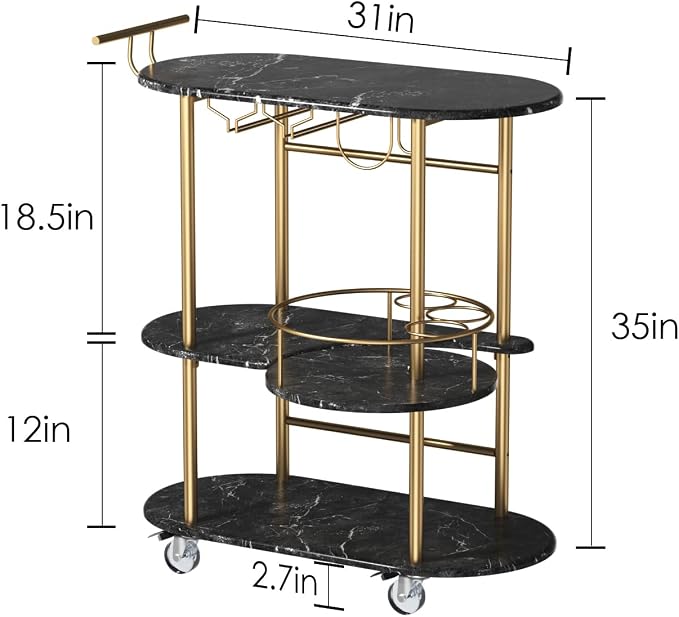 Black Bar Carts with 4-Tier Storage Shelves, Mobile Bar Serving Cart with Wine - Image 2