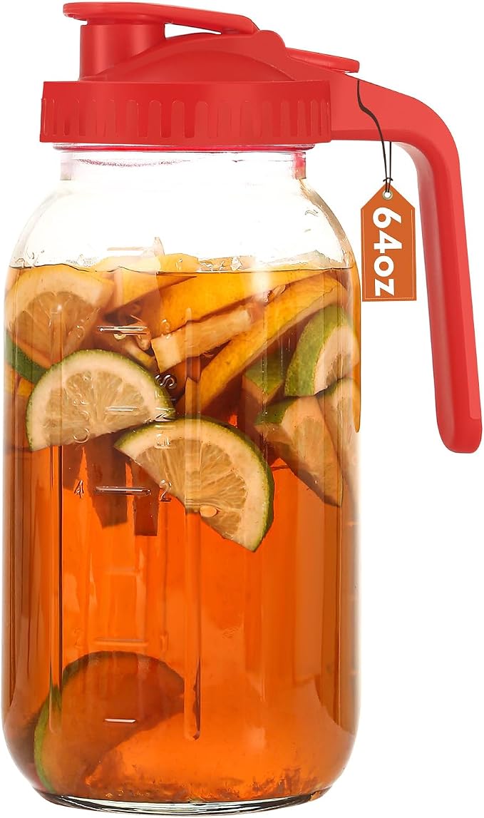 Mihlapi Glass Pitcher with Lid, 64 OZ Mason Jar Pitcher Double Leak Proof by Mihlapi