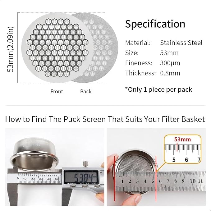 53mm Espresso Puck Screen, Stainless Steel Ultra Thin 0.8mm Puck Screen - Image 2