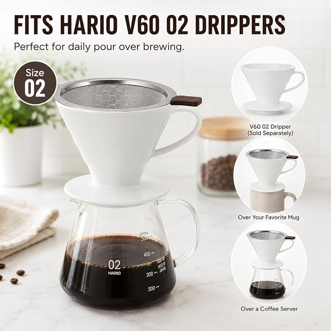 Reusable Stainless Steel Pour Over Coffee Filter Cone, Dual-Mesh Metal Dripper - Image 3