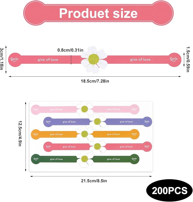 200Pcs Handmade Food Baking Seal Stickers Labels, Colorful Flower Long Label - Image 2