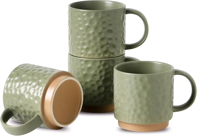 Nihow 16OZ Stackable Coffee Mug Set, Large Ceramic Coffee Mug Set of 4 by Nihow