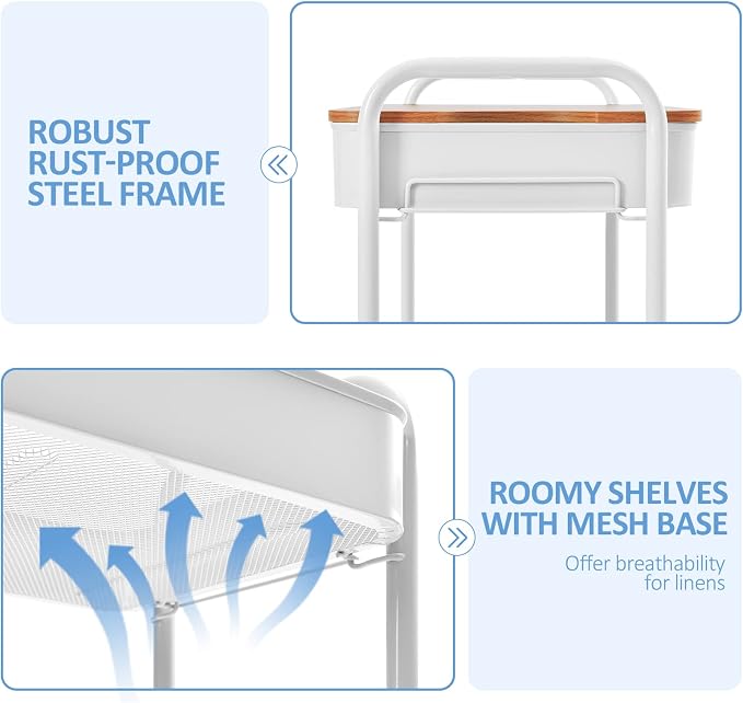 TOOLF 3-Tier Rolling Cart with Table Top, Metal Storage Cart on Wheels - Image 7