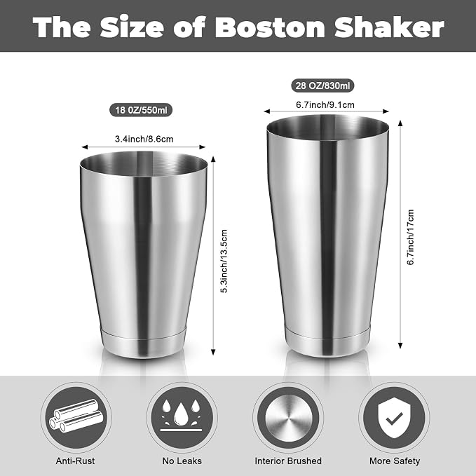 Sabary 12 Pcs Cocktail Shakers Professional Bar Shaker Boston Set Stainless - Image 2