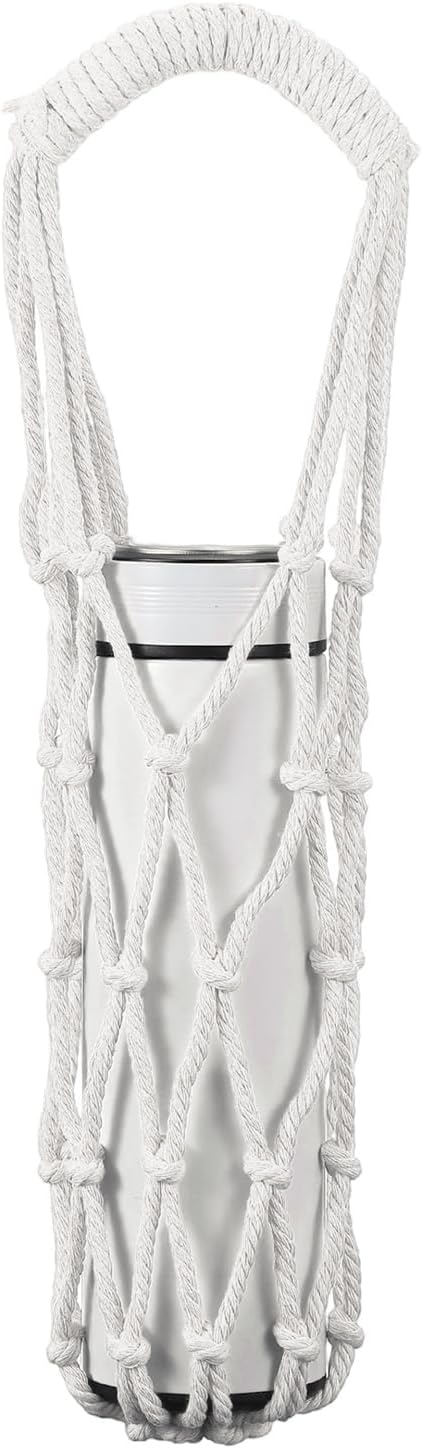 Crochet Water Bottle Carrier Bag, Handwoven Cotton Rope Cup Holder by YELARXI