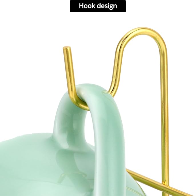 QWORK 6 Pack Gold Tea Cup and Saucer Display Stand Holder Rack - Image 4
