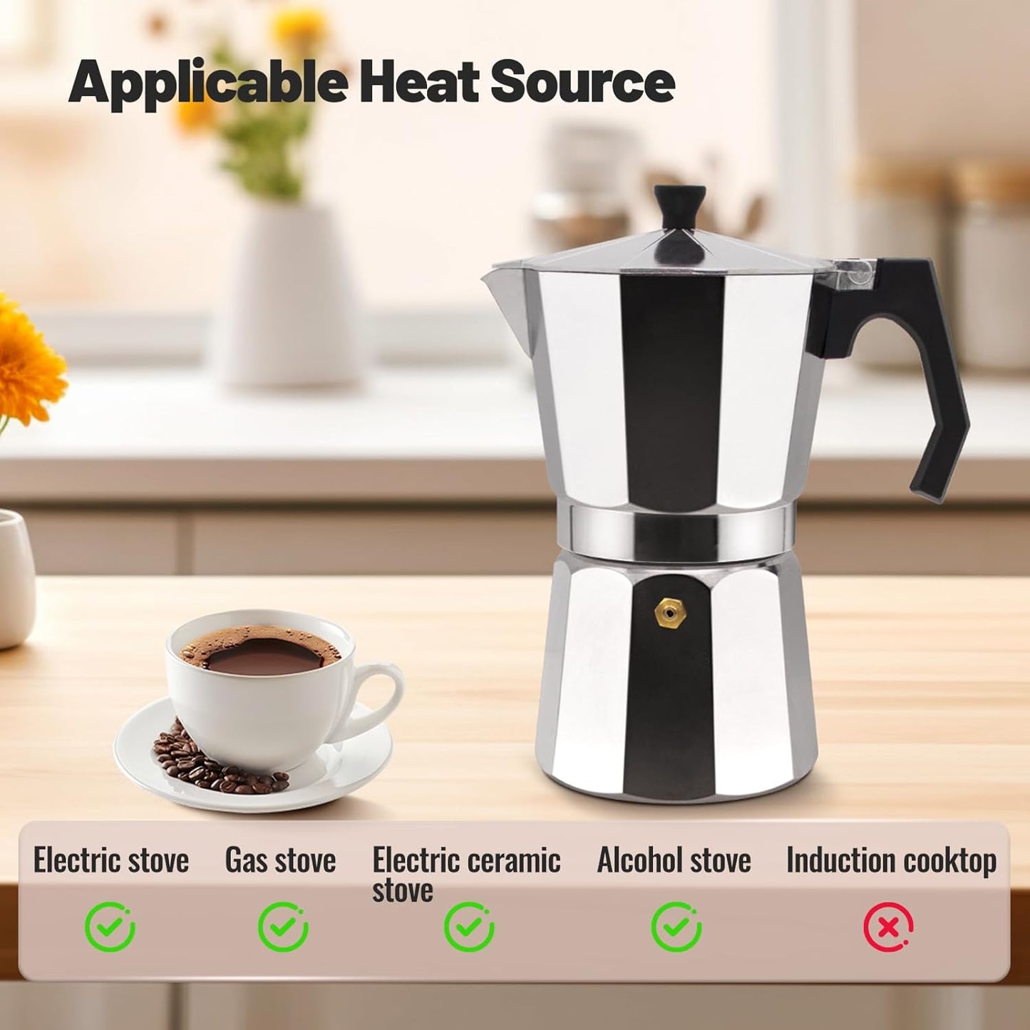 12 Cup Aluminum Moka Pot Classic Stovetop Espresso Coffee Maker 600ml 20oz Coffeemaker Percolator Mocha Pot Greca Coffee Maker Cafe Makers for Italian and Cuban Café Brewing Silver