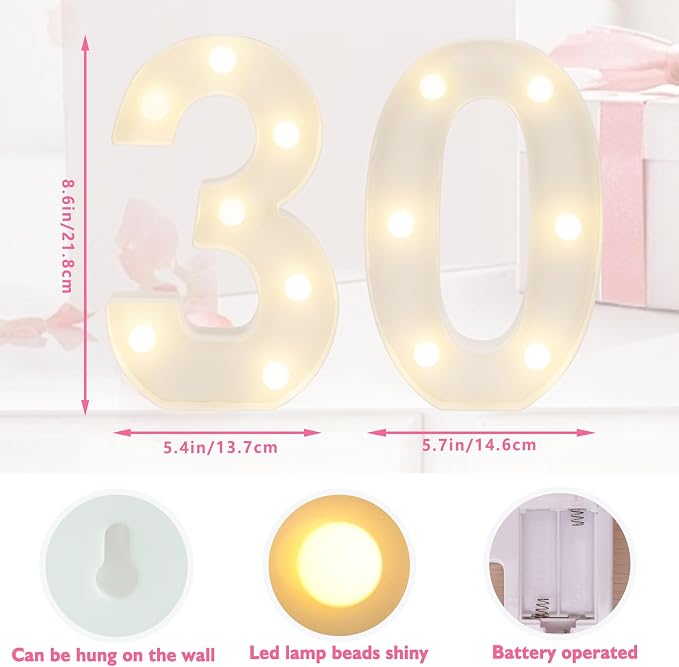 LED 30 Light Up Marquee Number, 30th Birthday Decorations - Image 2