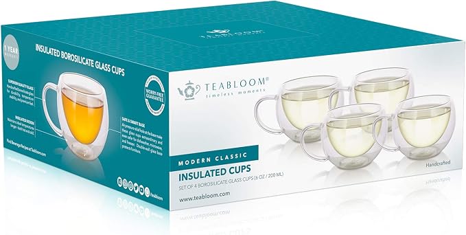 Teabloom Modern Classic Insulated Cups – 6 oz / 200 ml – Set of 4 Double Walled - Image 5