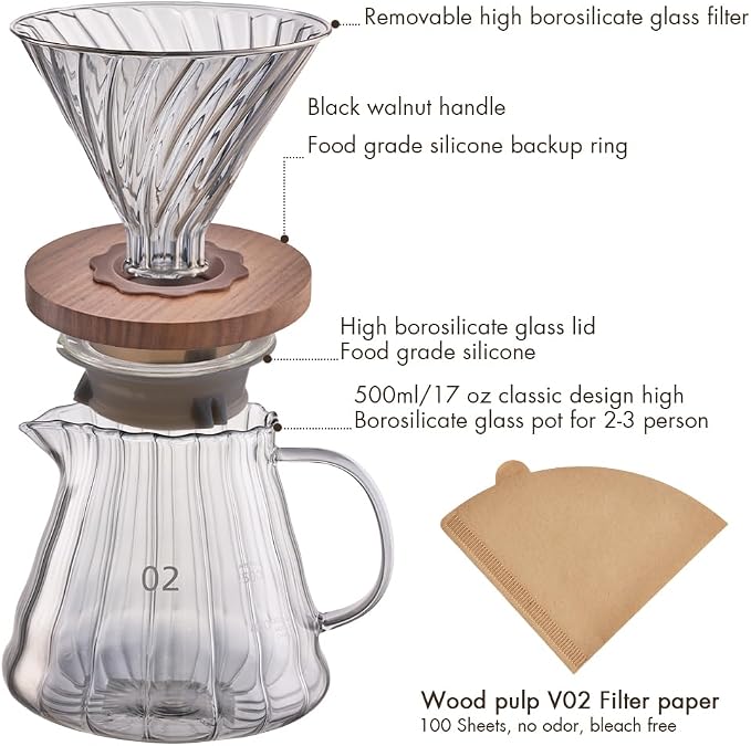 Glass Pour Over Coffee Maker, Glass Pour Over Drip Coffee Maker Set - Image 6