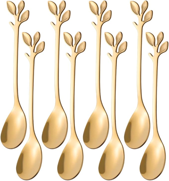 AnSaw 8-Pack Elegant Gold Leaf 4.7" Espresso Spoons by AnSaw