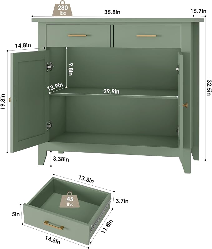HORSTORS Kitchen Storage Cabinet, Modern Farmhouse Buffet Cabinet - Image 3