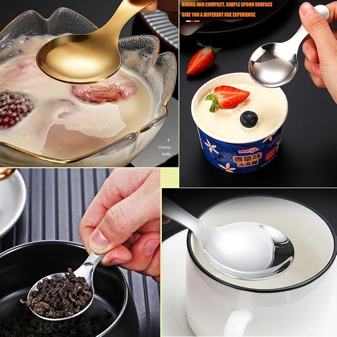 5PCS Short Handle Spoon, Stainless Steel Mini Spoons Thickened Small Round Spoon - Image 6