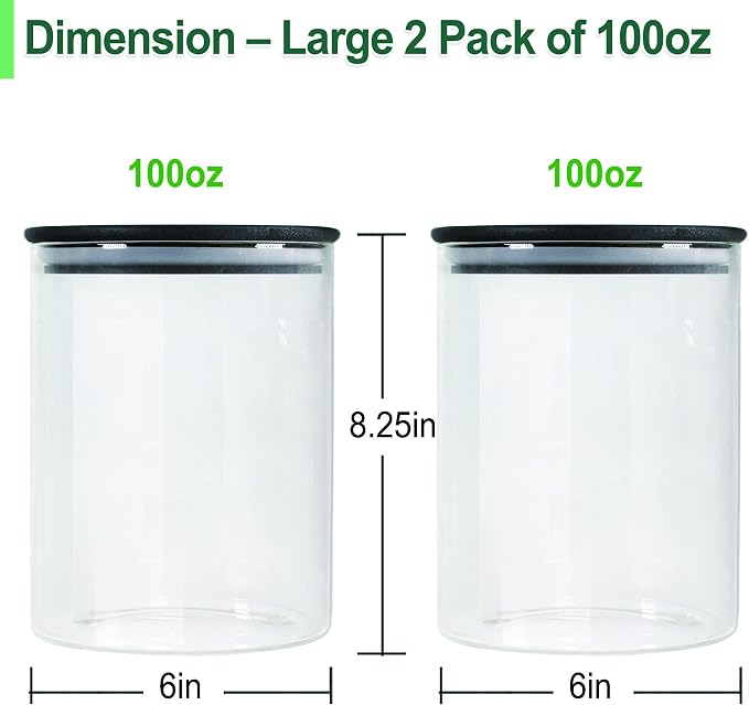 Urban Green Glass Jars with Black Lids, Glass Food Storage Canister with black - Image 3