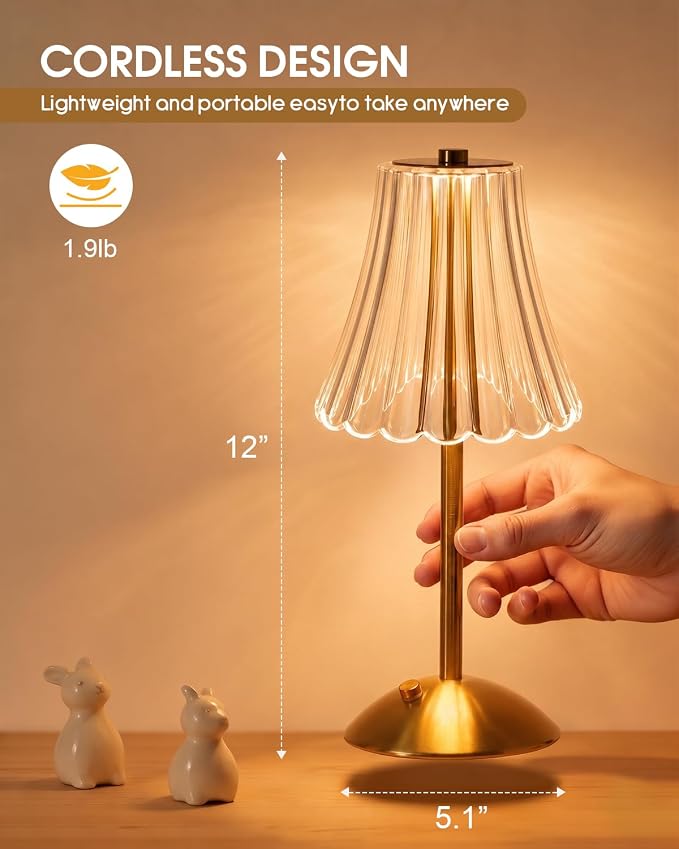 Nusogon Rechargeable Cordless Table Lamp, Touch Control Crystal Desk Lamp - Image 3