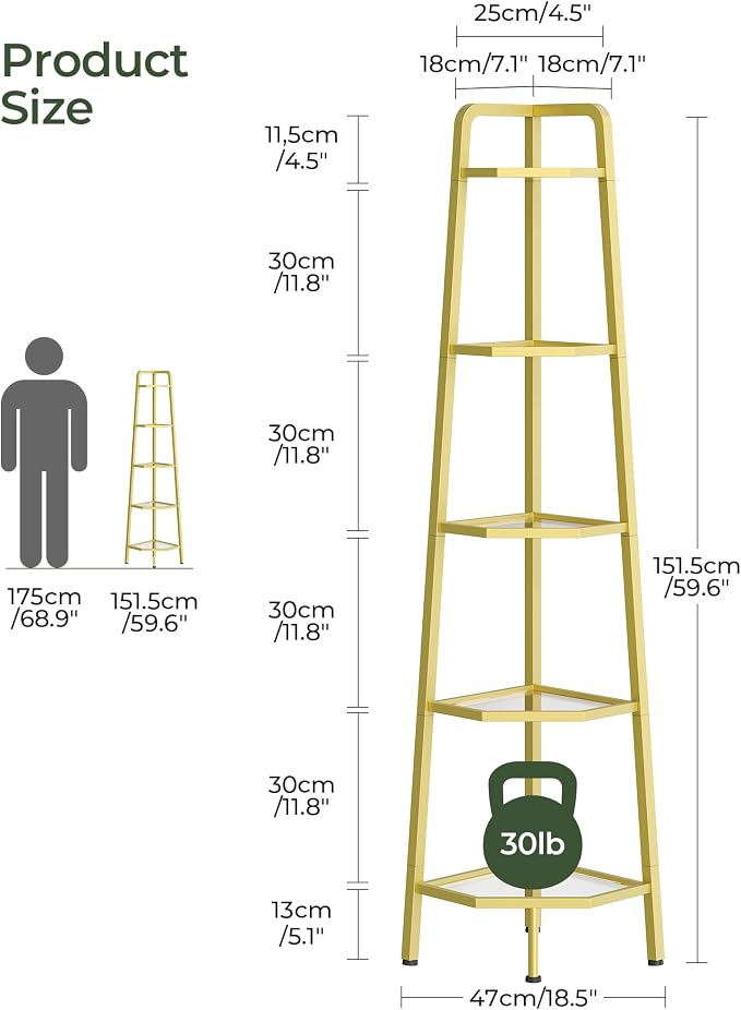 CHOEZON 5-Tier Corner Shelf, 59.6” Corner Storage Stand, Floorstanding Dispaly - Image 2