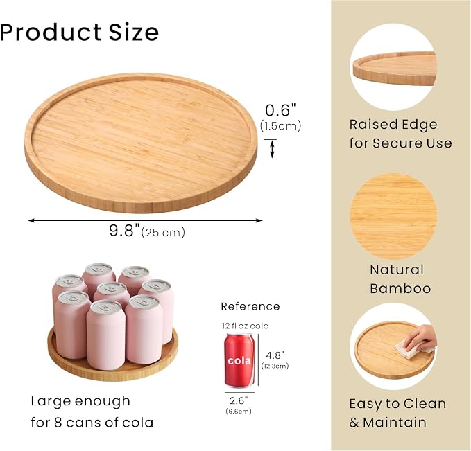 VERTORGAN Bamboo Serving Tray, 9.8 Inch Decorative Trays Platter - Image 5