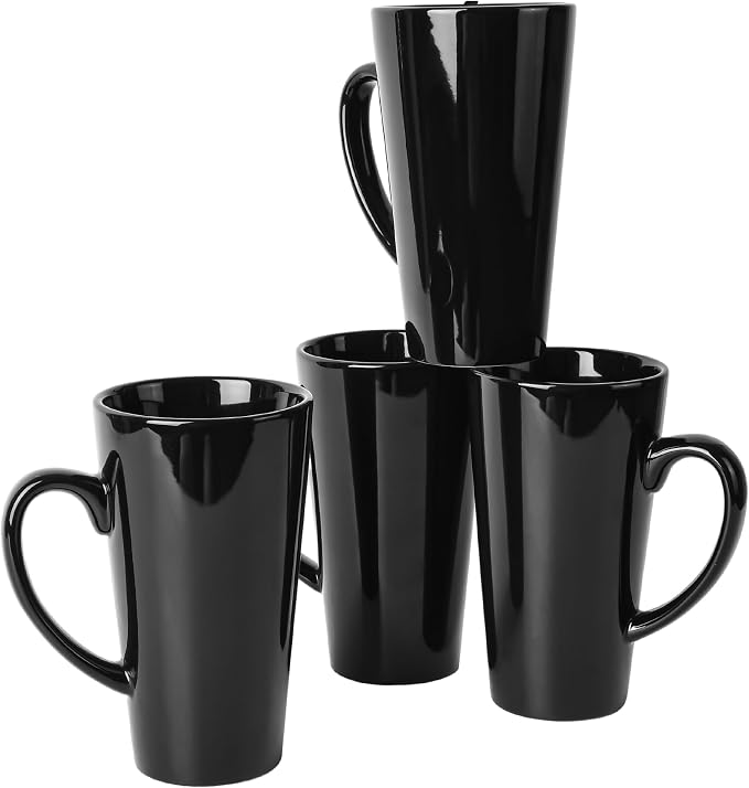BYCNZB 16oz black Funnel Ceramic Tall Coffee Mugs by BYCNZB