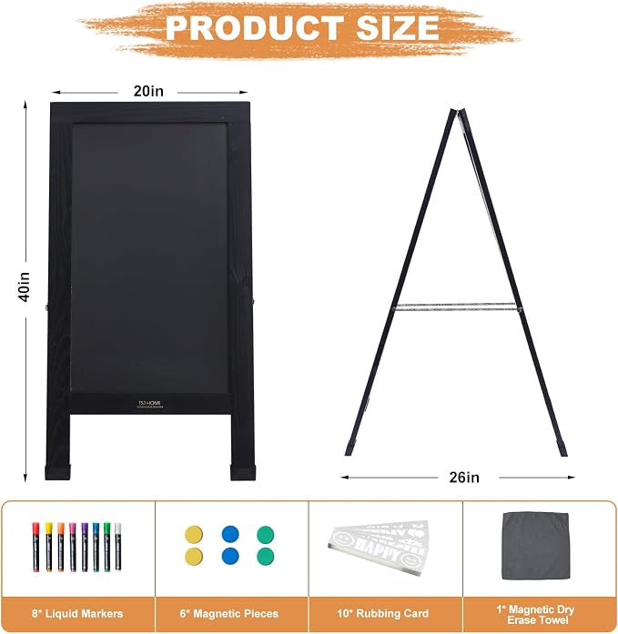 Wood Magnetic A-Frame Chalkboard Signs, Double-Sided Sidewalk Blackboard - Image 2