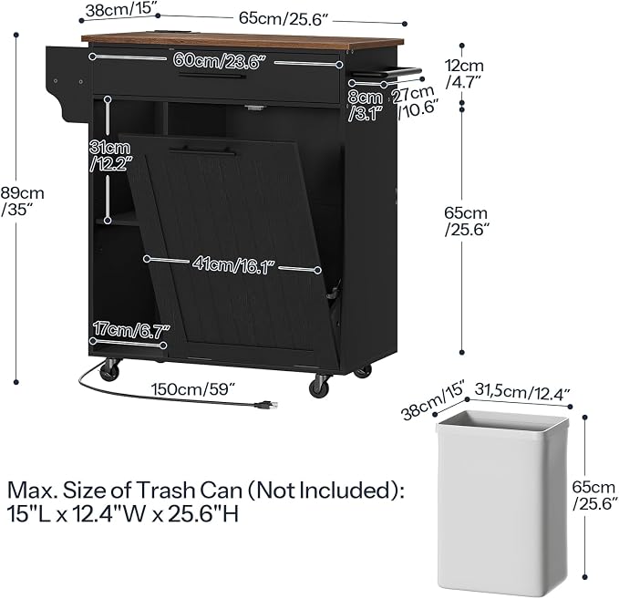 HOOBRO Kitchen Island with Trash Can Storage, Rolling Kitchen Island on Wheels - Image 3