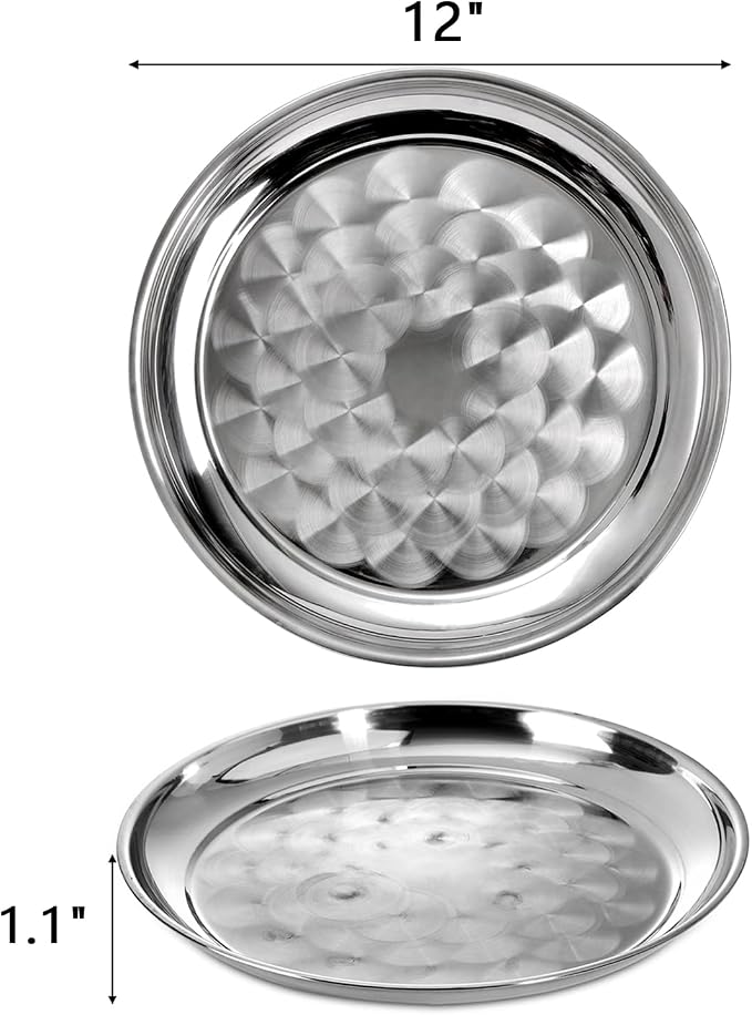 ZEAYEA 6 Pack Stainless Steel Round Tray, 12 Inch Bar Serving Tray - Image 2