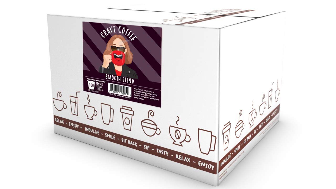 Crave Beverages Smooth Blend - Colombian, Medium Roast Coffee Pods for Keurig K Cup Brewers, 100 Count