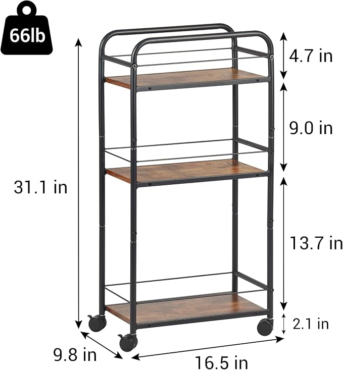 FUSLITE Small Bar Cart for Small Spaces, 3-Tier Slim Rolling Kitchen Cart on - Image 5