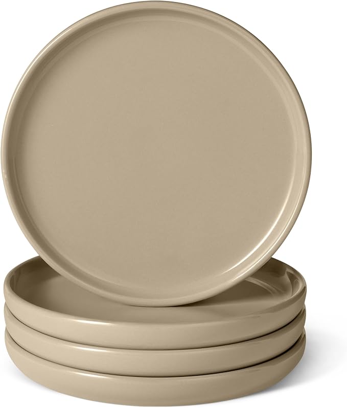 Amazon Basics Glazed Stoneware Salad Plates, Ceramic 4-Piece Set, Freezer and by AmazonBasics