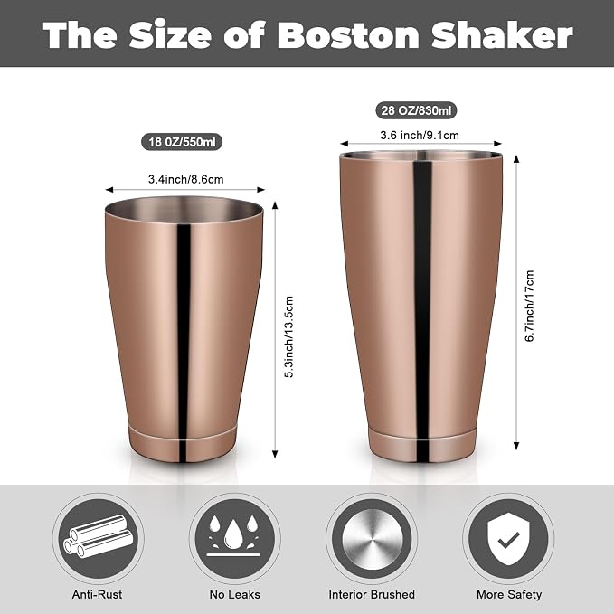 Sabary 6 Pcs Cocktail Shakers Professional Bar Shaker Boston Set Stainless - Image 2