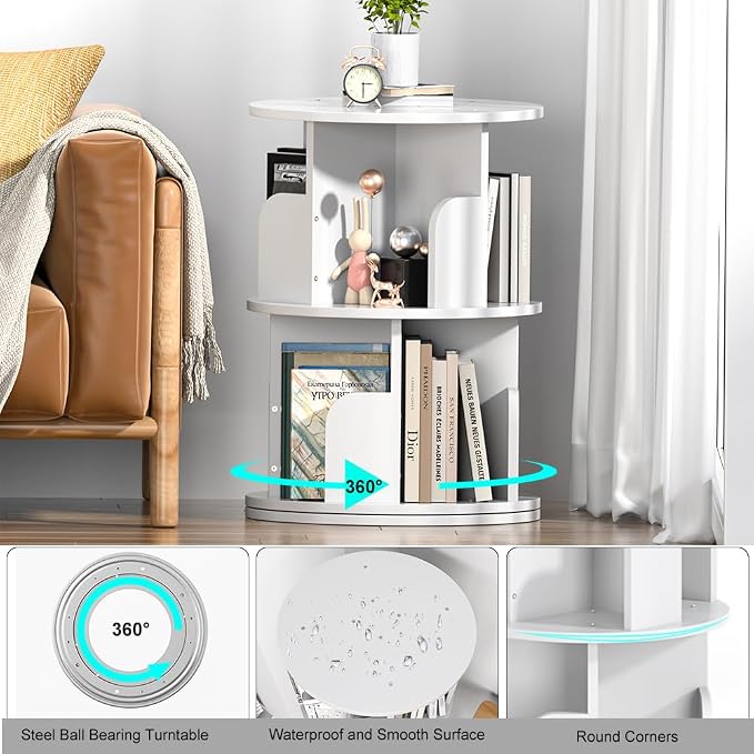 Rotating Bookshelf, Revolving Bookcase 360 Display Round Bookshelf, - Image 5