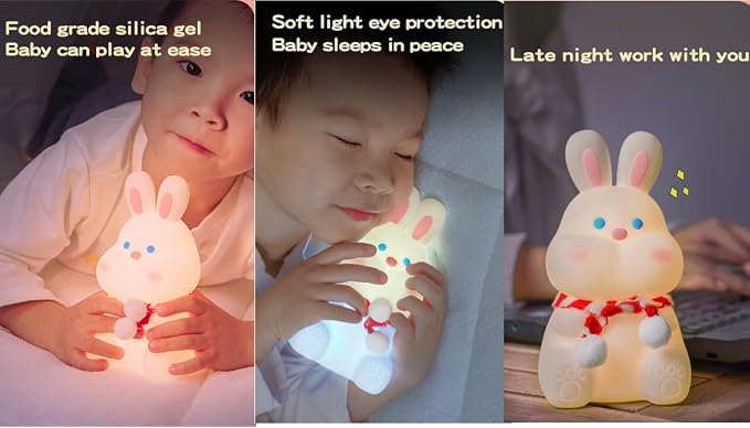 Rabbit Night Light for Adults Kids, LED Dimmable Animal Silicone Bunny Lamp - Image 6